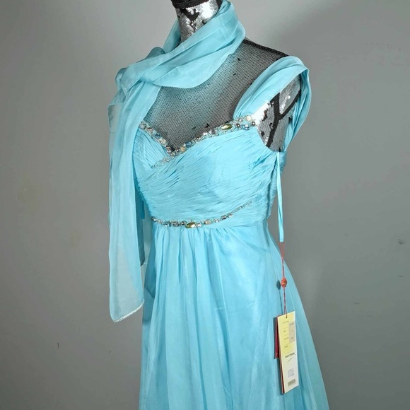 NWT May Queen | Aqua Sequin Cross-Front Gown & Shawl - sz 6. - Picture 8 of 9